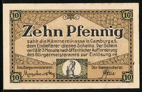 Notgeld Camburg a. S. 1919, 10 Pfennig, Ortspartie mit Turm