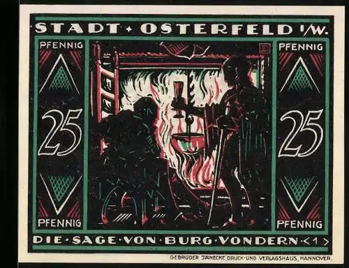 Notgeld Osterfeld i. W. 1921, 25 Pfennig, Sage von Burg Vondern, Männer stehen am Kamin