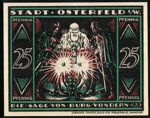 Notgeld Osterfeld i. W. 1921, 25 Pfennig, Sage von Burg Vondern, Männer blicken auf ein Licht