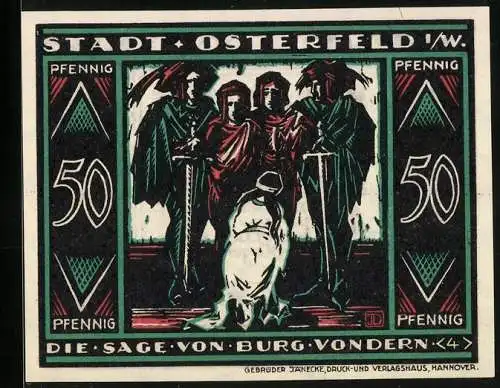 Notgeld Osterfeld i. W. 1921, 50 Pfennig, Sage von Burg Vondern, Männer betrachten eine Frau vor ihren Füssen