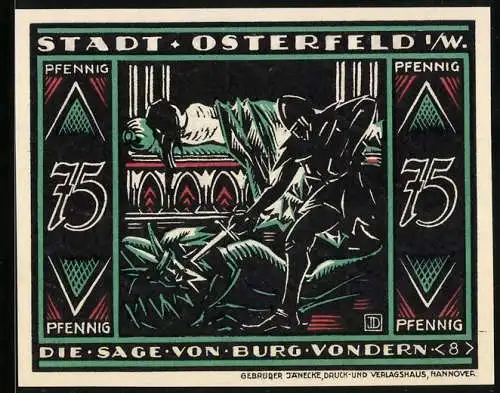 Notgeld Osterfeld i. W. 1921, 75 Pfennig, Sage von Burg Vondern, Ritter tötet einen Narren