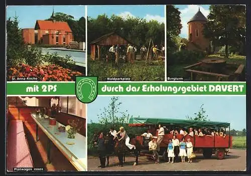 AK Ascheberg-Davensberg, Kiepenkerl Planwagenfahrten durch Davert, Planwagen innen, St. Anna-Kirche