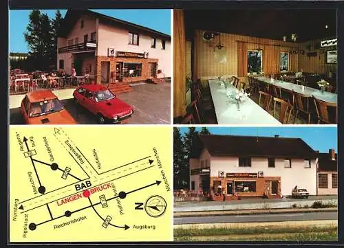 AK Langenbruck / Reichertshofen, Gasthaus Metzgerei E. Assman, Aussen- u. Innenansichten, Landkarte