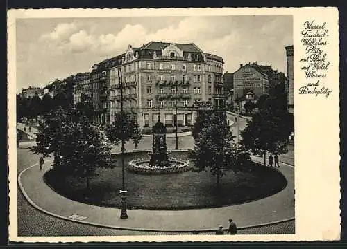 AK Kassel, Friedrich-Wilhelms-Platz mit Blick auf Hotel Schirmer und Ständeplatz