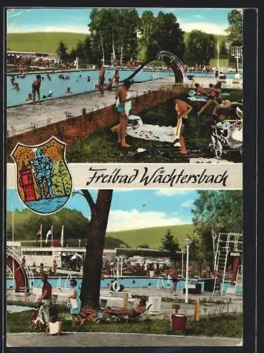 AK Wächtersbach im Kinzigtal, Freibad, Rutsche, Wappen