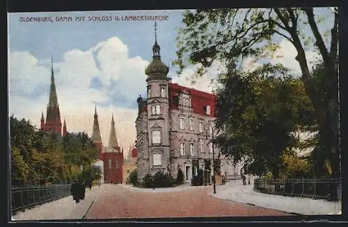AK Oldenburg / Oldenburg, Damm mit Schloss und Lambertikirche
