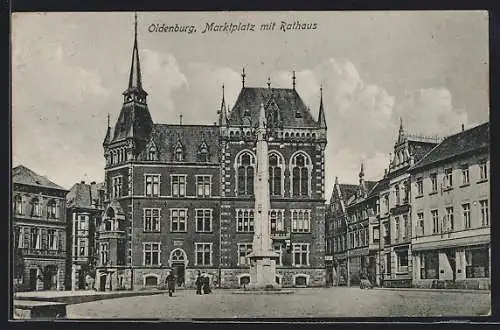 AK Oldenburg / Oldenburg, Marktplatz mit Rathaus und Denkmal