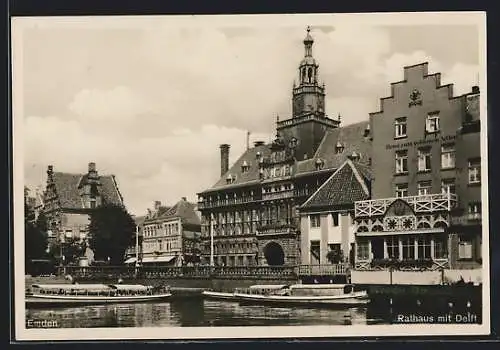 AK Emden / Ostfriesland, Rathaus mit Delft, Hotel zum goldenen Adler