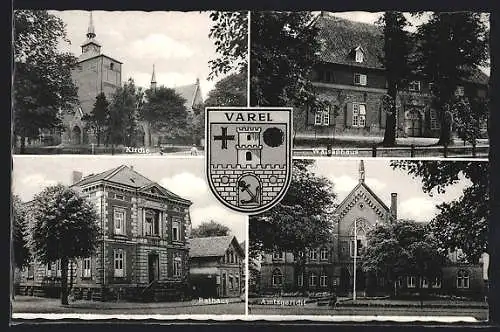 AK Varel / Oldenburg, Waisenhaus, Rathaus, Amtsgericht, Wappen