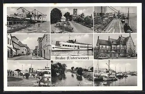 AK Brake / Unterweser, Breitestrasse, Hafen, Kaje, Bahnhof
