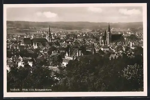 AK Ansbach / Bayern, Blick vom Bismarckturm mit Kirche