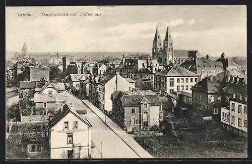 AK Landau / Pfalz, Hauptansicht von Süden aus mit Kirchtürmen