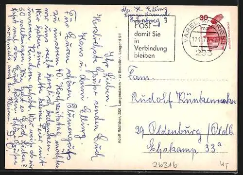 AK Langendamm / Varel, Rathaus, Altenheim, Dangaster Strasse und Mittelpunkt-Schule