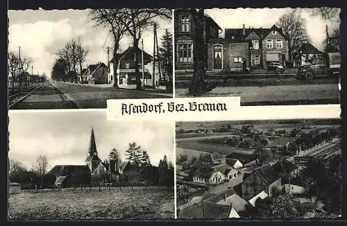 AK Asendorf / Diepholz, Geschäft, Kirche, Strassenpartie