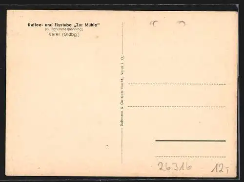 AK Varel / Oldenburg, Kaffee- und Eisstube Zur Mühle, Innenansicht