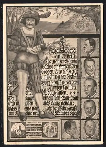 AK Bingen / Rhein, Mann in Tracht schüttelt Flasche bis der Korken ploppt, Wein