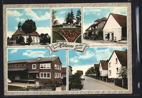 AK Hillerse / Leinetal, EDEKA-Markt Fröchtenicht, Spar- und Darlehnskasse, Kirche