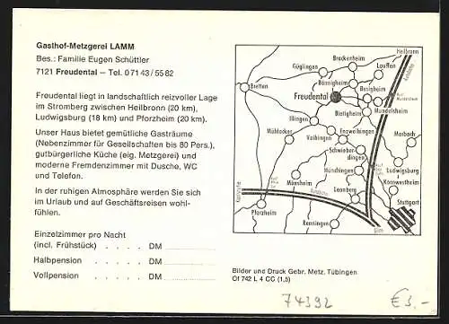 AK Freudental, Gasthof-Metzgerei Lamm, Bes. Fam. Eugen Schüttler