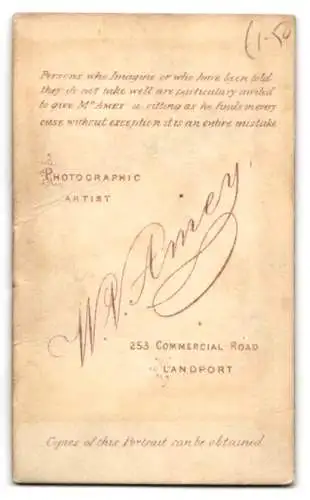 Fotografie W. V. Arney, Landport, 253 Commercial Road, Junger Mann mit Hut