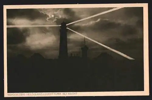AK Helgoland, Leuchtturm bei Nacht