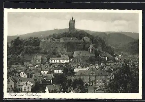 AK Dillenburg, Ortsansicht mit Burg aus der Vogelschau