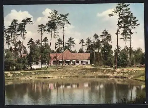 AK Bruchsal /Baden, Autobahn-Rasthaus und -Hotel J. Birzle, mit See