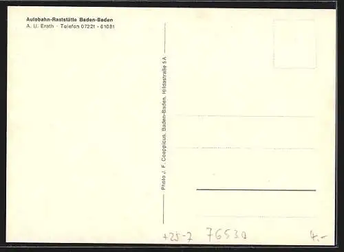 AK Baden-Baden, die Autobahn-Raststätte, Innen- und Aussenansichten