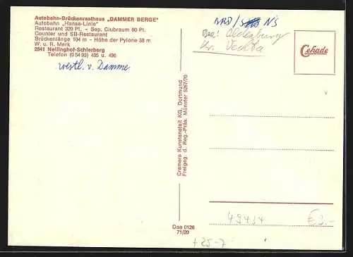 AK Autobahn-Brückenrasthaus Dammer Berge, Autobahn Hansa-Linie