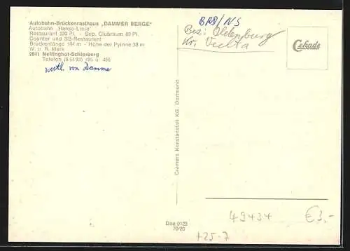 AK Bundes-Autobahn-Brückenrasthaus Dammer Berge, Clubzimmer, Restaurant