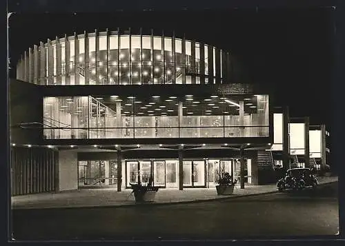 AK Münster /Westf., Stadttheater bei Nacht