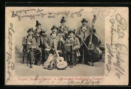 AK Original Münchner Sänger- u. Instrumental-Gesellschaft Weinzierl in Trachten, Gitarre, Akkordeon, Geige