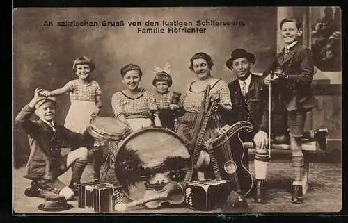 AK An sakrischen Gruass von den lustigen Schlierseern, Familie Hofrichter