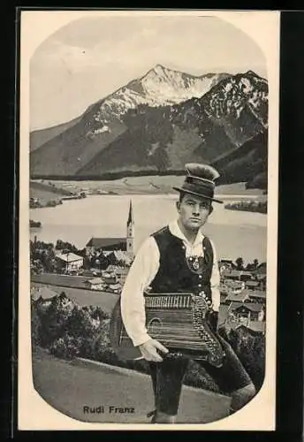 AK Musiker Rudi Franz in Tracht mit Zither