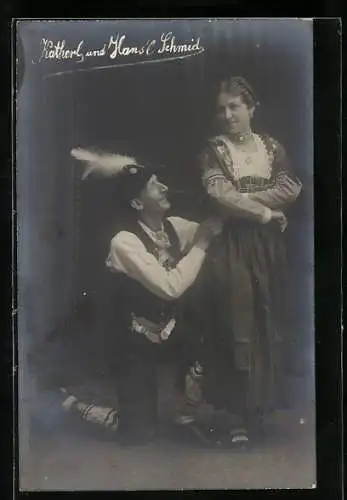 AK Musiker Katherl und Hansl Schmid in Trachten