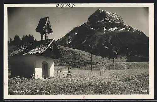 AK Omeshorn /Vorarlberg, Kapelle und Gipfelblick