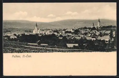 AK Pulkau /N. Ö., Gesamtansicht mit Bergpanorama aus der Vogelschau