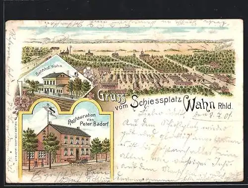 Lithographie Köln-Wahn, Schiessplatz, Bahnhof, Restauration von Peter Bädorf