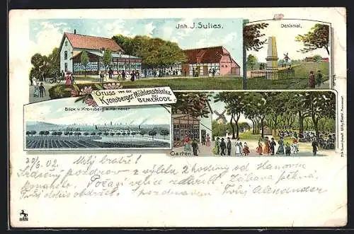 Lithographie Bemerode, Kronsberger Mühlenschänke, Inh. J. Sulies, Denkmal