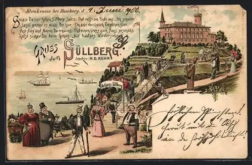 Lithographie Hamburg-Blankenese, am Aufgang z. Süllberg