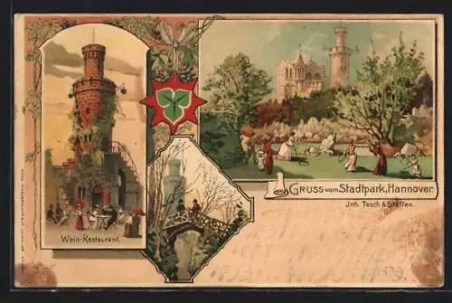 Lithographie Hannover, Wein-Restaurant, Partie im Stadtpark