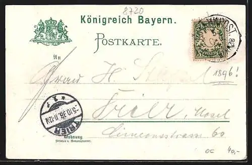 Lithographie Schweinfurt, Marktplatz, Rückert-Denkmal, Rathaus