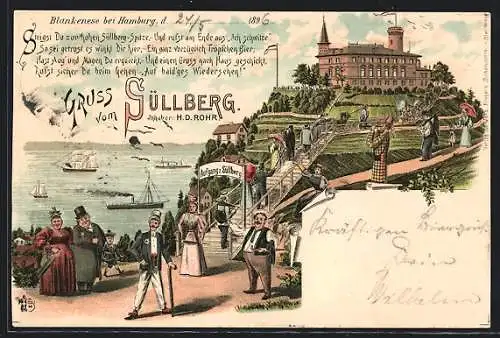 Lithographie Hamburg-Blankenese, am Aufgang z. Süllberg