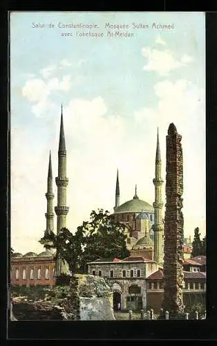 AK Constantinople, Mosquée Sultan Achmed avec l`obelisque At-Meidan