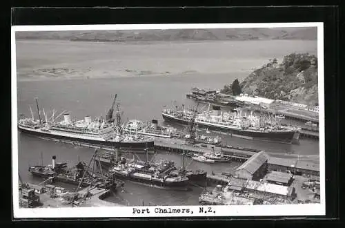 AK Port Chalmers, Handelsschiffe im Hafen