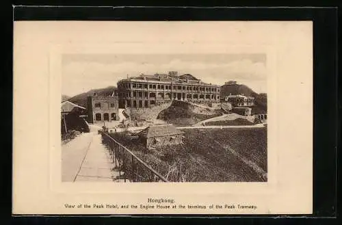 AK Hongkong, The Peak Hotel and the Engine House at the terminus of the Peak Tramway