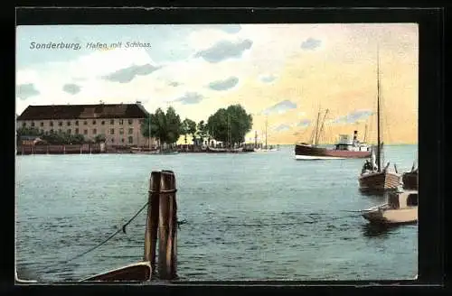 AK Sonderburg, Hafen mit Schloss