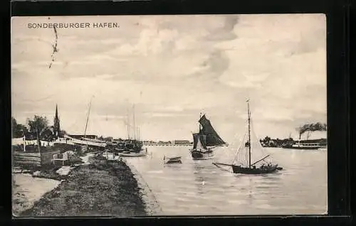 AK Sonderburg, Segelboote am Hafen