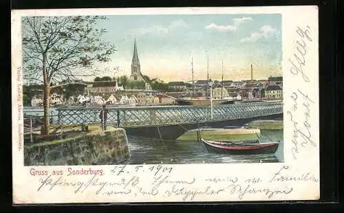 AK Sonderburg, Flusspartie an der Brücke