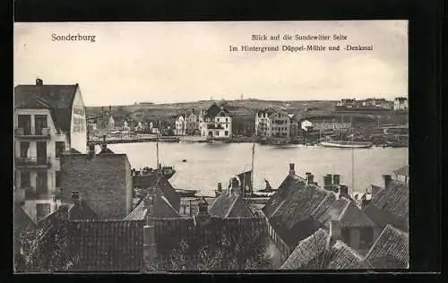 AK Sonderburg, Blick auf die Sundewitter Seite mit Düppel-Mühle und -Denkmal