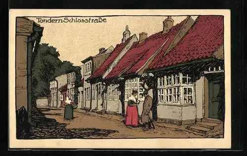 Künstler-AK Tondern, Anwohner in der Schlossstrasse